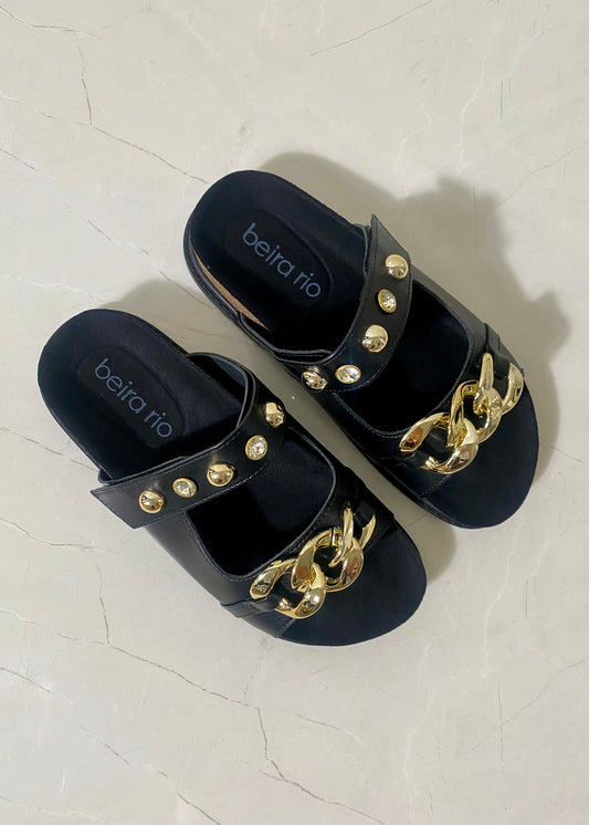 Beira Rio Sandal Black Chains Gold