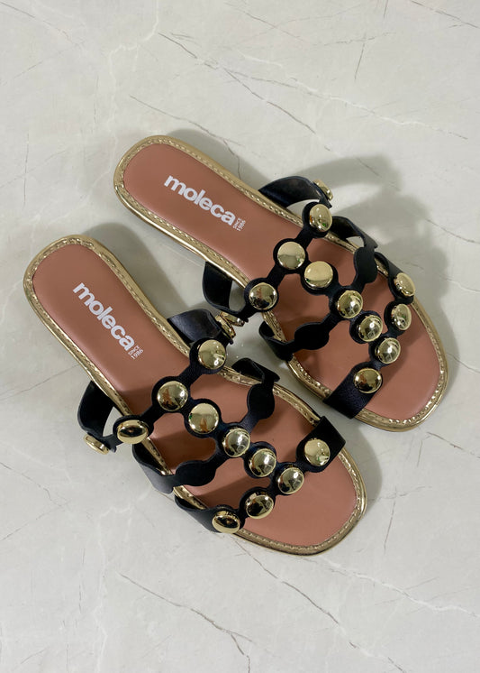 Moleca Glamour Flats Black Gold