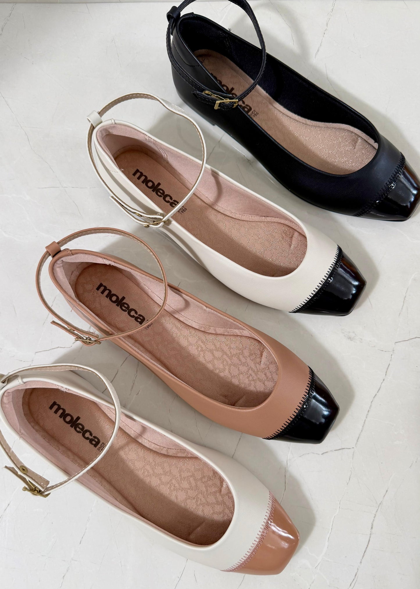 Moleca Flats Classic Bicolor Off White and Camel