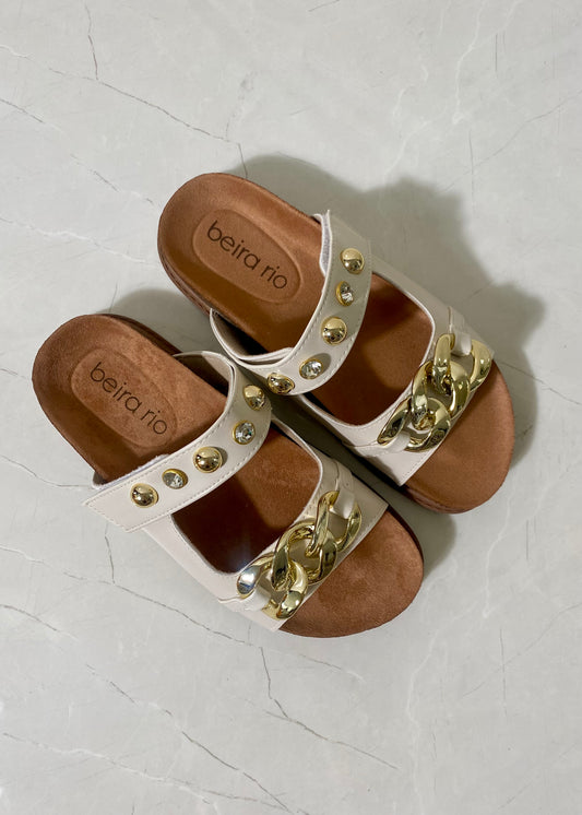 Beira Rio Sandal Off White Chains Gold