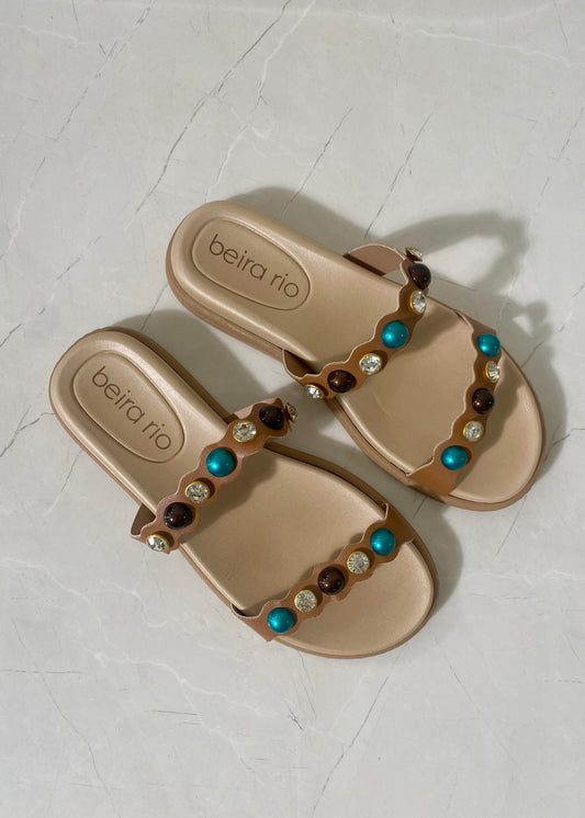 Beira Rio Camel & Turquesa Flat Sandals