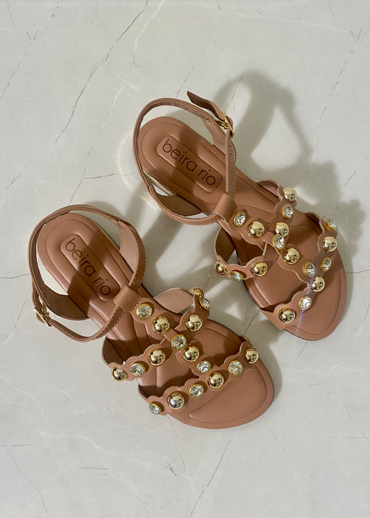 Beira Rio Sandals Nude & Gold Flat