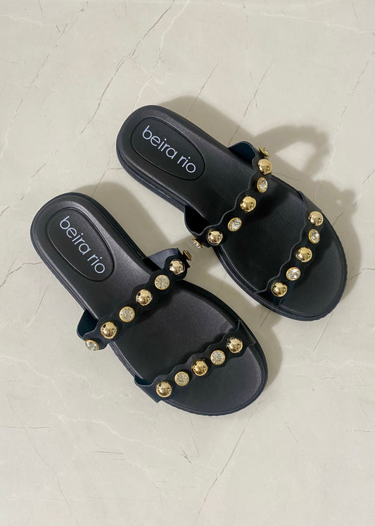 Beira Rio Black Flat Sandals