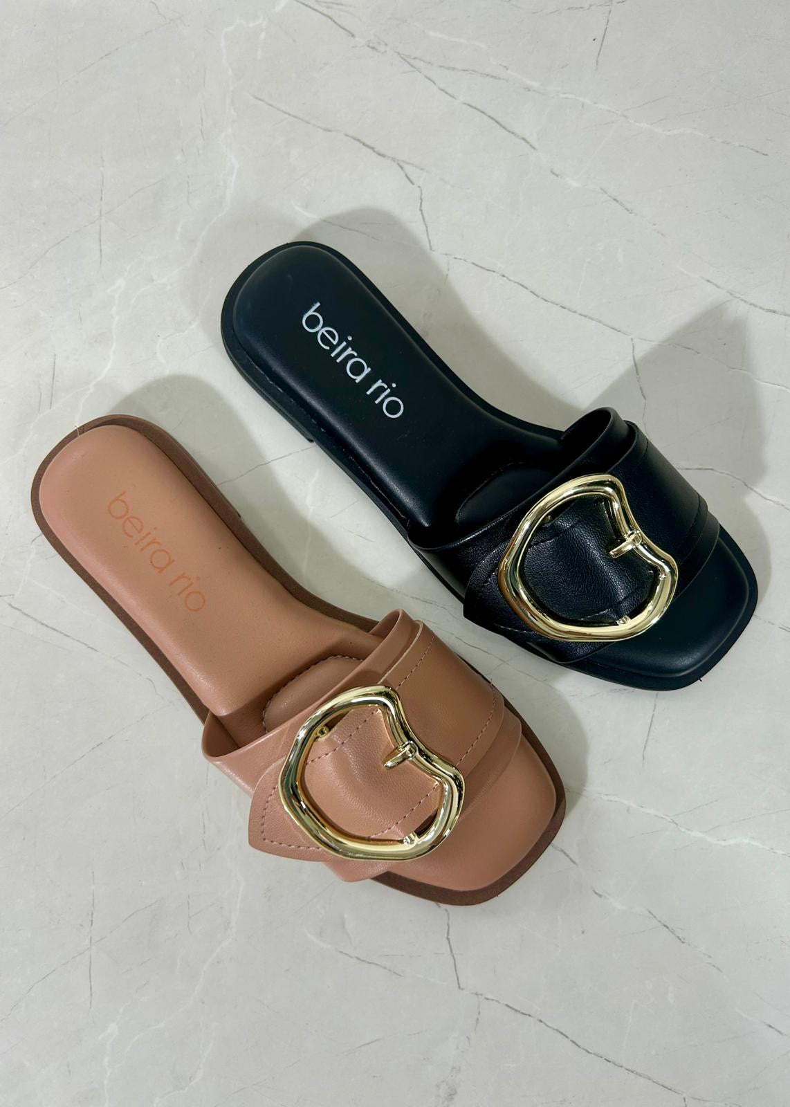 Beira Rio Sandal Flat Luna dorada Y negra