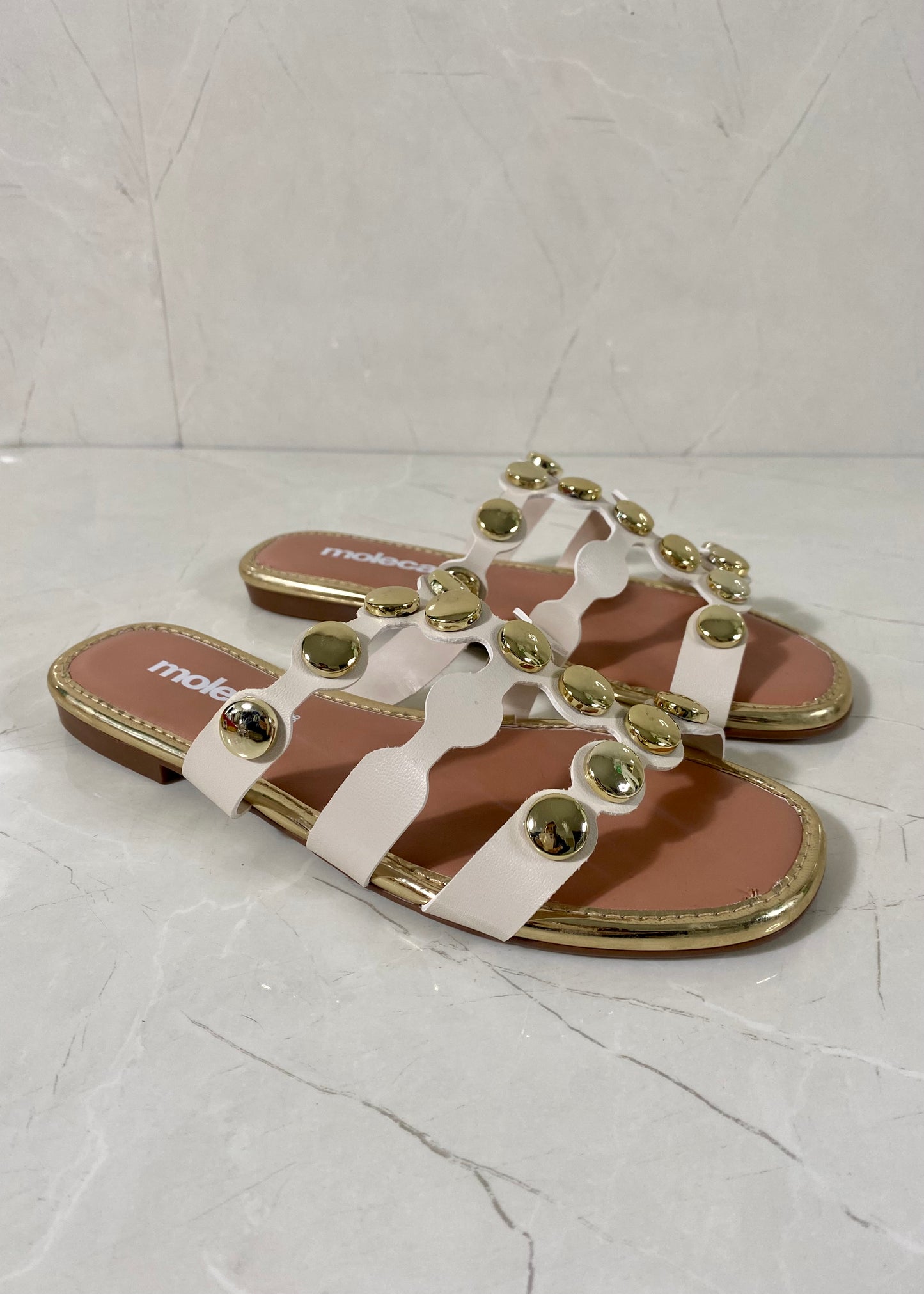 Moleca Glamour Flats White Gold