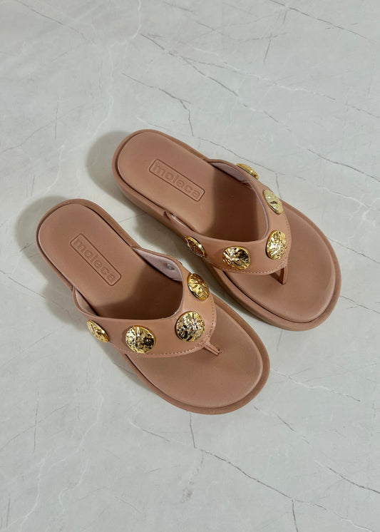Moleca Nude and Gold Sandals