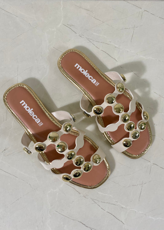 Moleca Glamour Flats White Gold