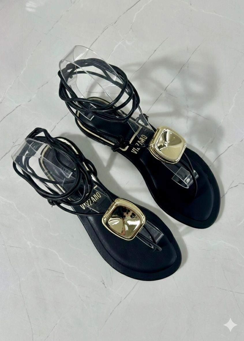 Vizzano Sandal Flat Detallé Dorado Black