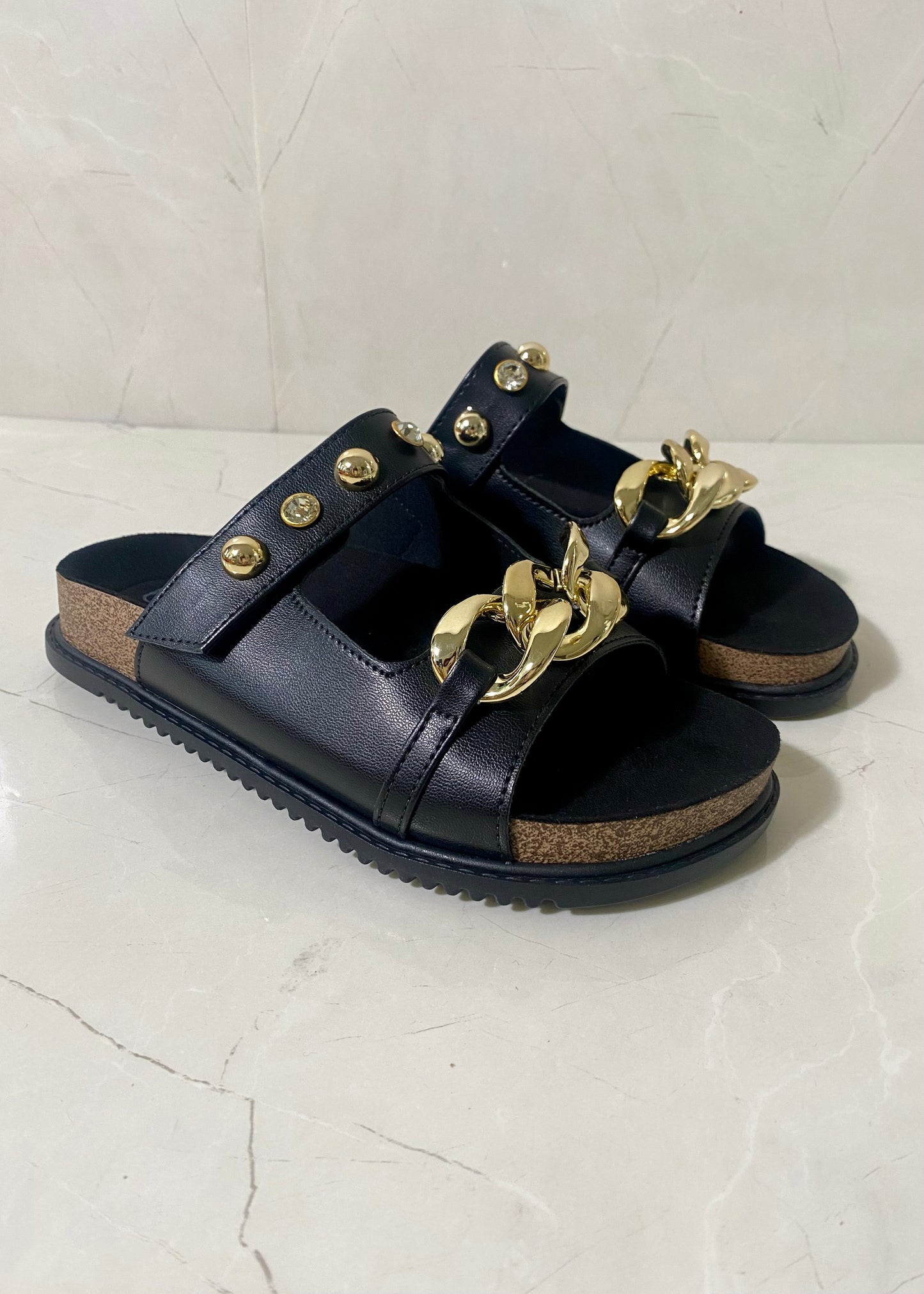 Beira Rio Sandal Black Chains Gold