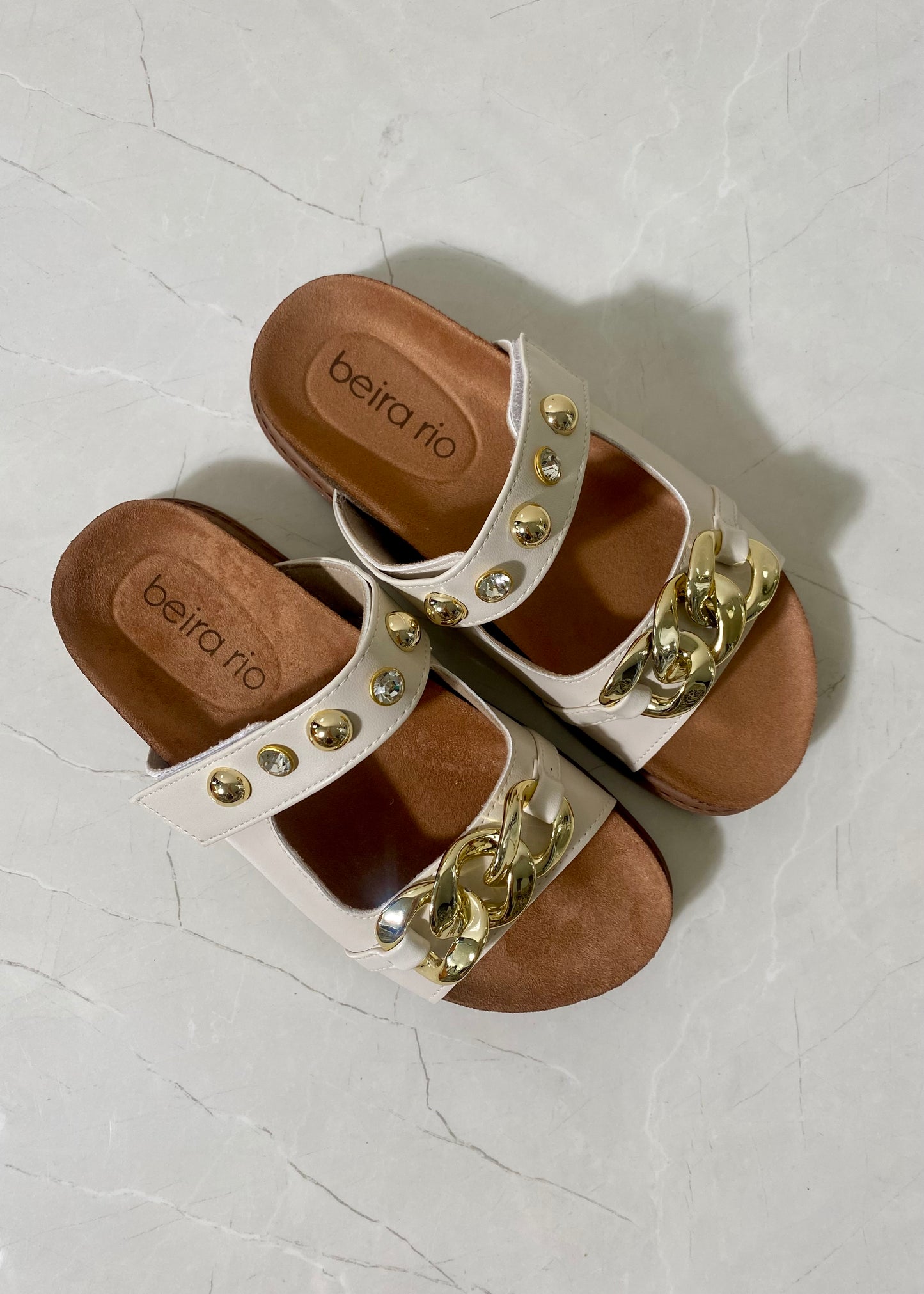 Beira Rio Sandal Off White Chains Gold