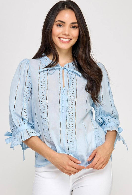 Blusa con Manga bordada Baby Blue