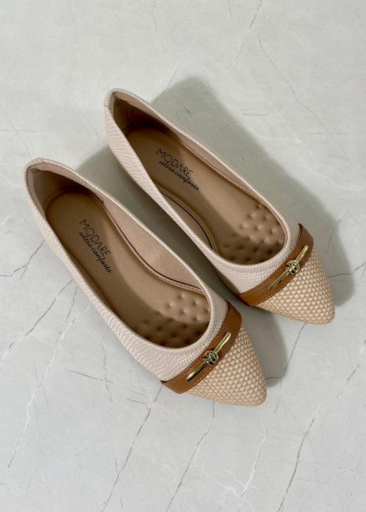 Modare Flats Bicolor Off White Detalle Dorado