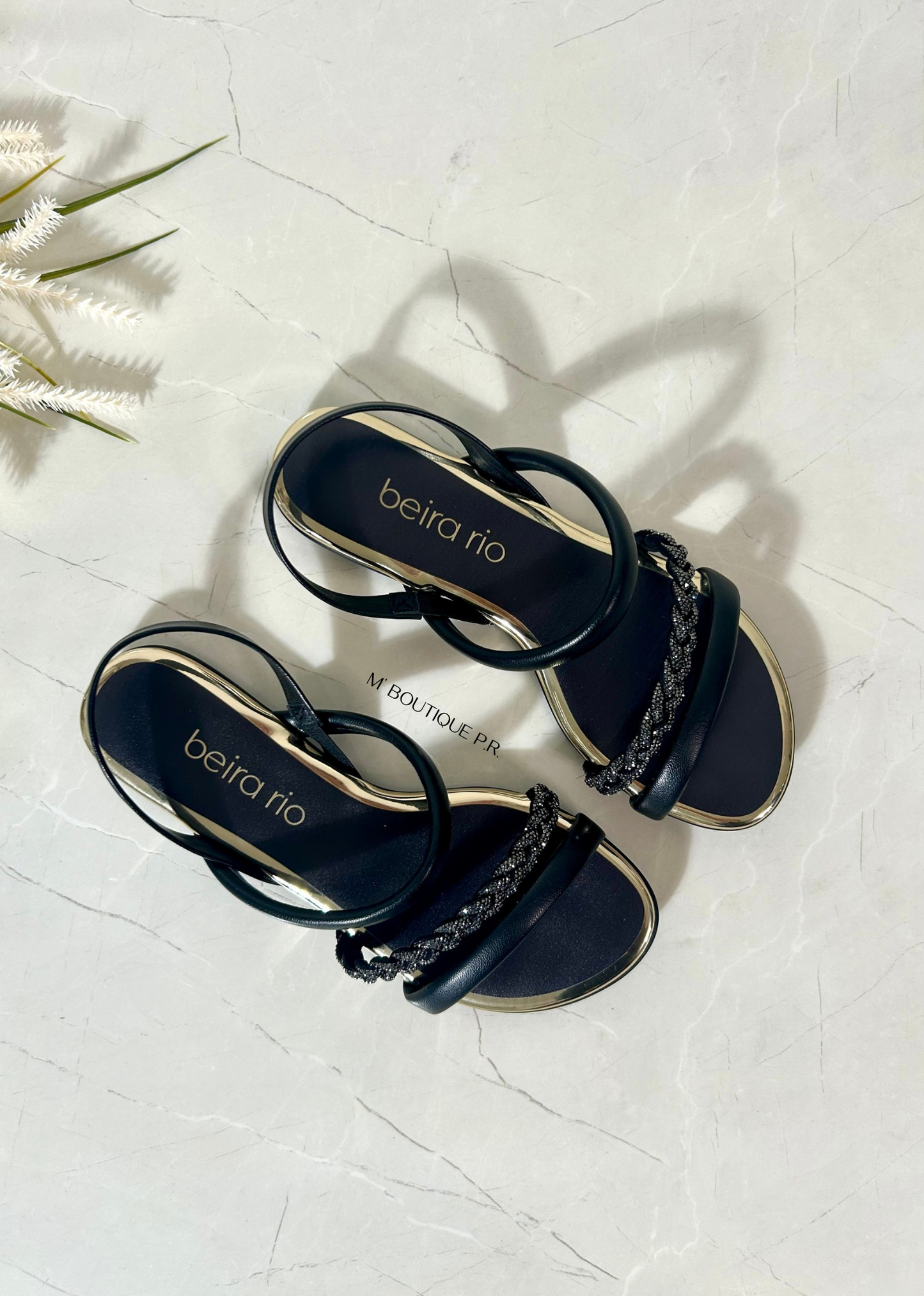 Beira Rio Black & Gold Sandals