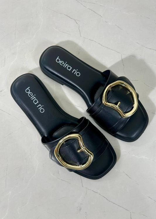 Beira Rio Sandal Flat Luna dorada Y negra