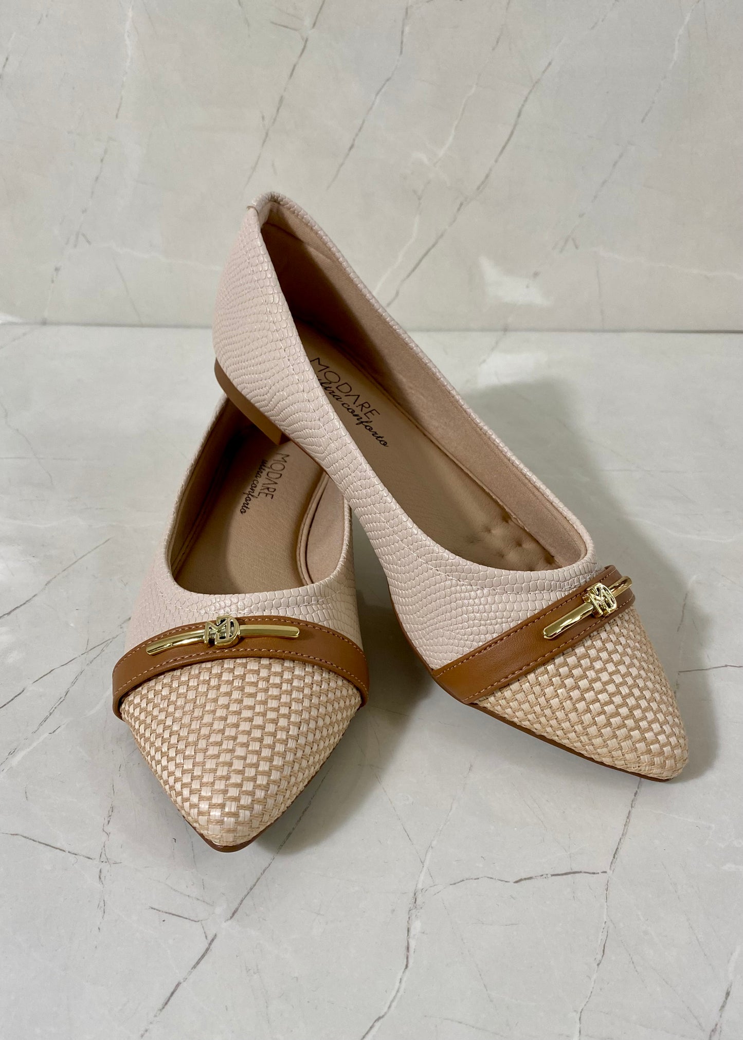 Modare Flats Bicolor Off White Detalle Dorado