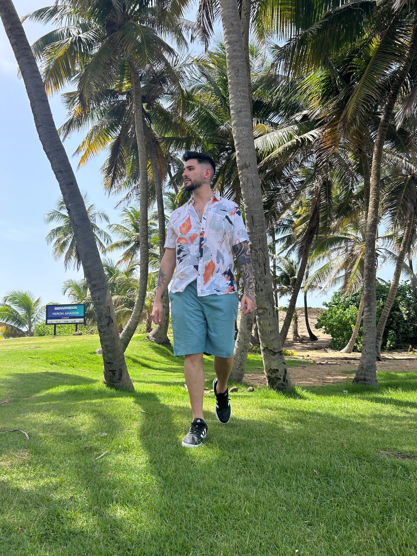 Men White, Nude & Orange Shirt