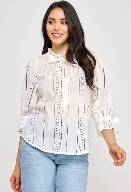 Blusa Manga Bordada White Pastel