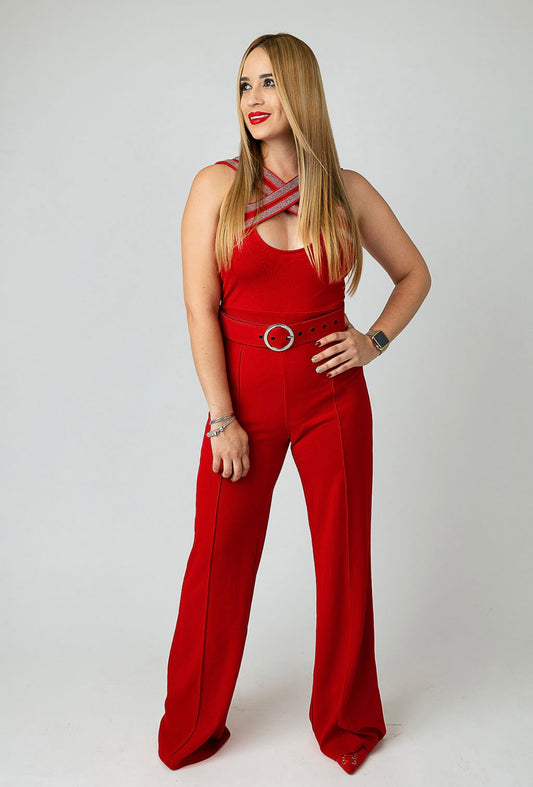 Anastasia Rhinestone Red Jumpsuit